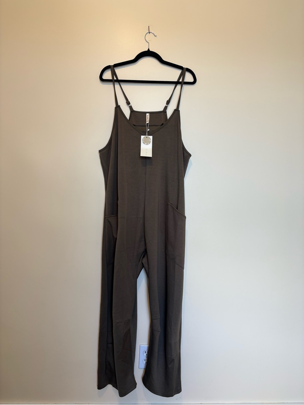 NWT Women's Olive Brown Wide-Leg Boho Jumpsuit  Romper with Pockets Size 1X